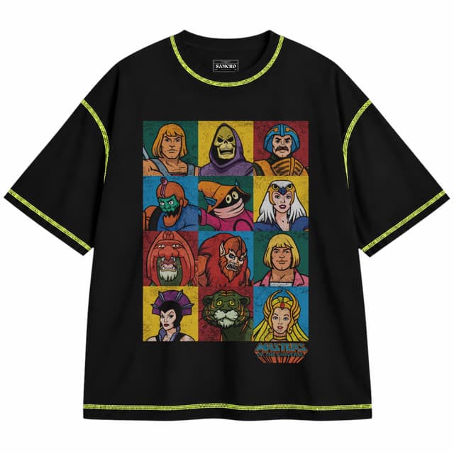 He-Man 21 — Unisex oversize, Negro con costura verde