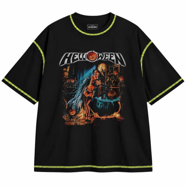 Helloween - Better Than Raw 40 Years — Unisex oversize, Negro con costura verde