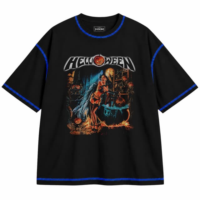 Helloween - Better Than Raw 40 Years — Unisex oversize, Negro con costura azul