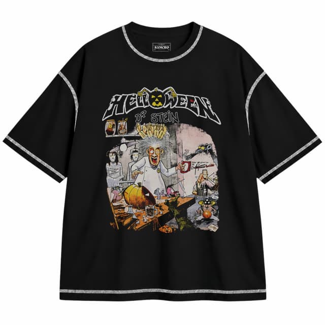 Helloween - Dr Stein — Unisex oversize, Negro con costura blanca