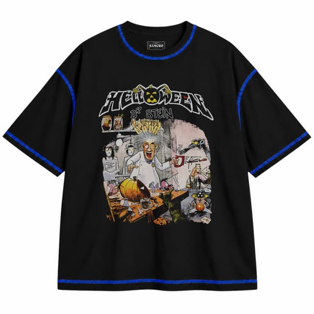 Helloween - Dr Stein — Unisex oversize, Negro con costura azul