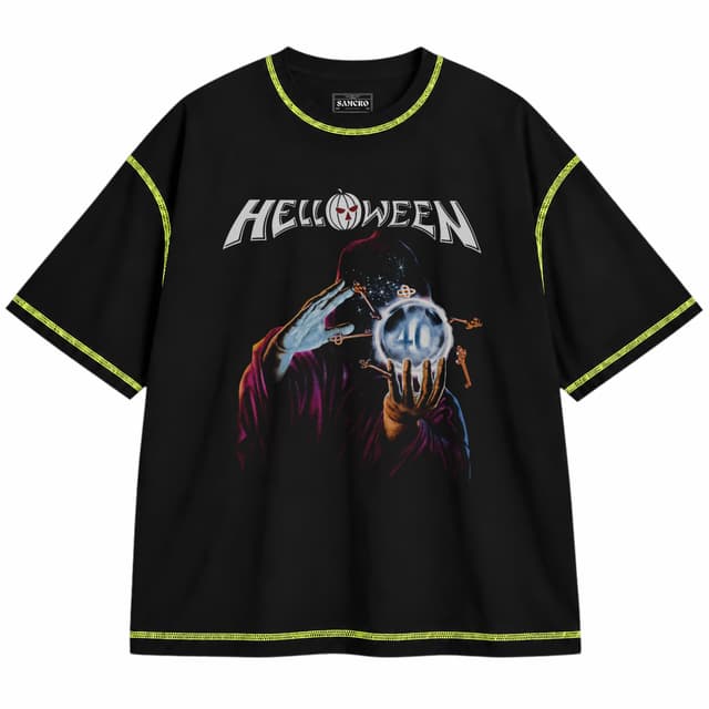 Helloween - Keeper 40 Years — Unisex oversize, Negro con costura verde