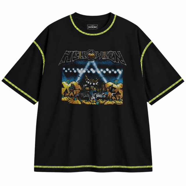 Helloween - Live in the U K — Unisex oversize, Negro con costura verde