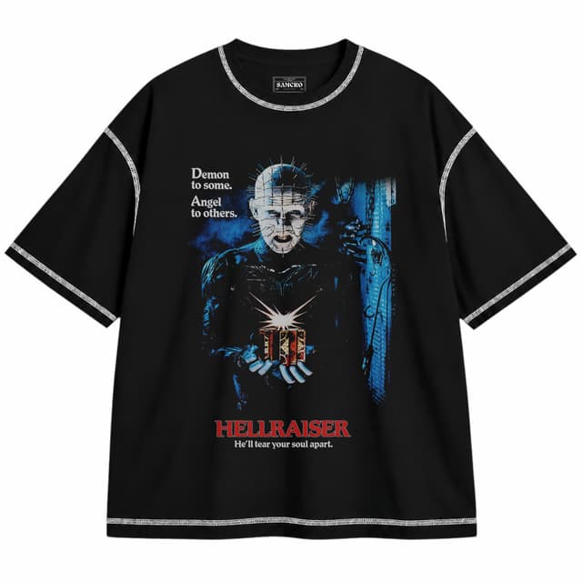 Hellraiser - Classic — Unisex oversize, Negro con costura blanca
