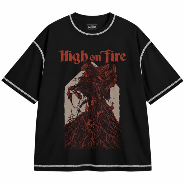 High on Fire - Horse — Unisex oversize, Negro con costura blanca