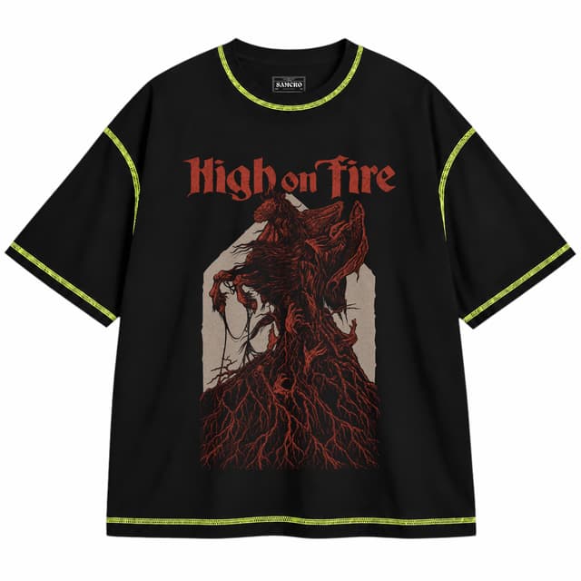 High on Fire - Horse — Unisex oversize, Negro con costura verde