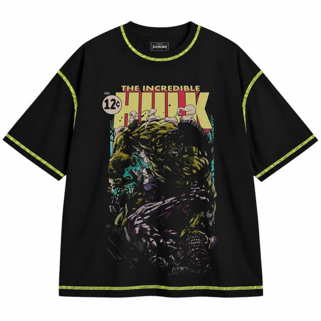 Hulk 1 — Unisex oversize, Negro con costura verde