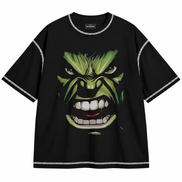 Hulk 2 — Unisex oversize, Negro con costura blanca