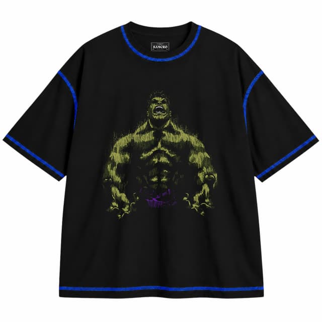 Hulk 4 — Unisex oversize, Negro con costura azul