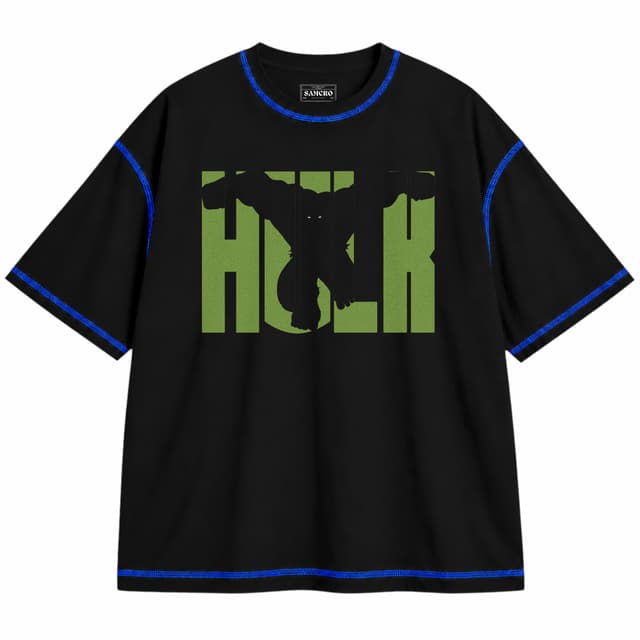 Hulk 8 — Unisex oversize, Negro con costura azul