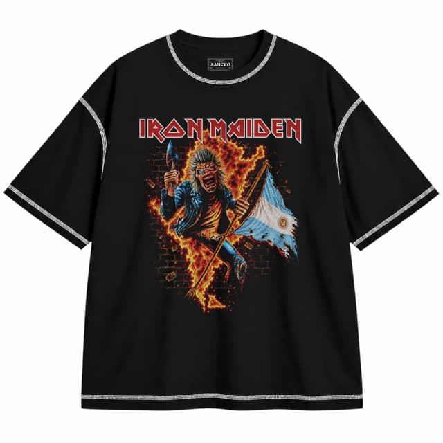 Iron Maiden - Run For Your Lives ARG 2026 — Unisex oversize, Negro con costura blanca
