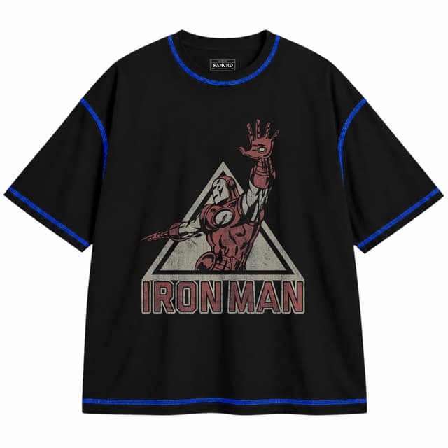 Iron Man 11 — Unisex oversize, Negro con costura azul