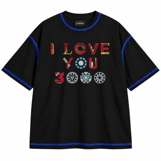 Iron Man 12 — Unisex oversize, Negro con costura azul