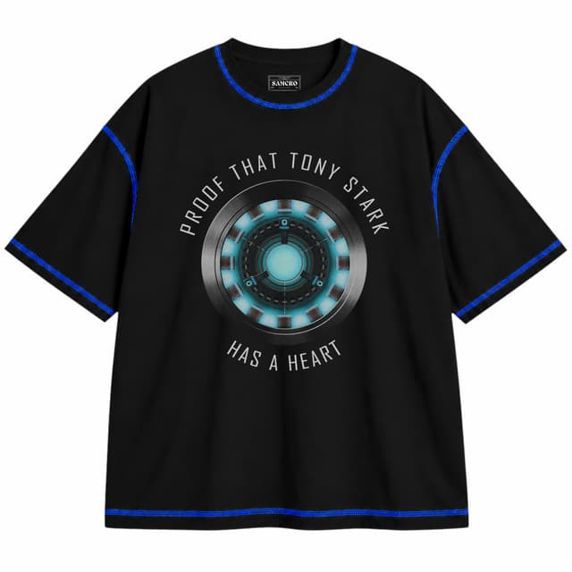 Iron Man 17 — Unisex oversize, Negro con costura azul