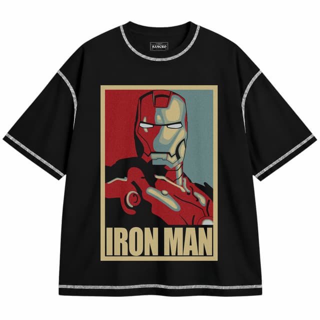 Iron Man 2 — Unisex oversize, Negro con costura blanca