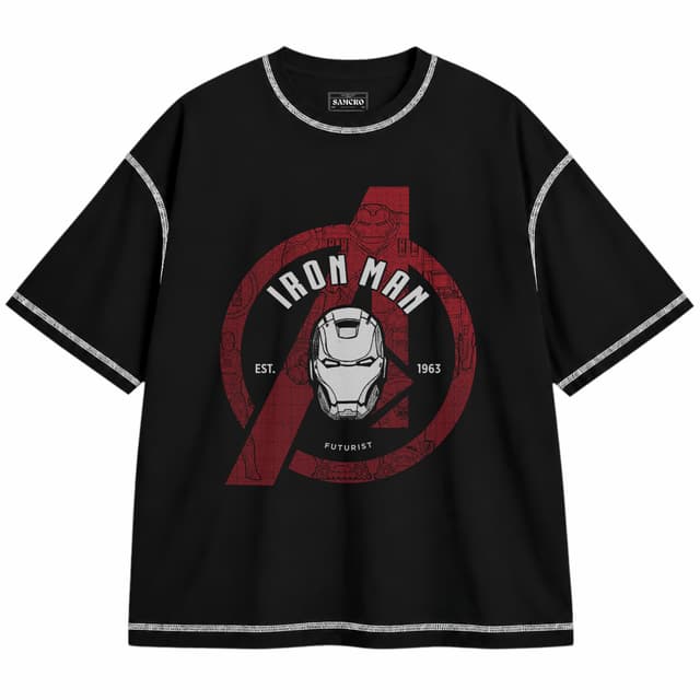Iron Man 6 — Unisex oversize, Negro con costura blanca