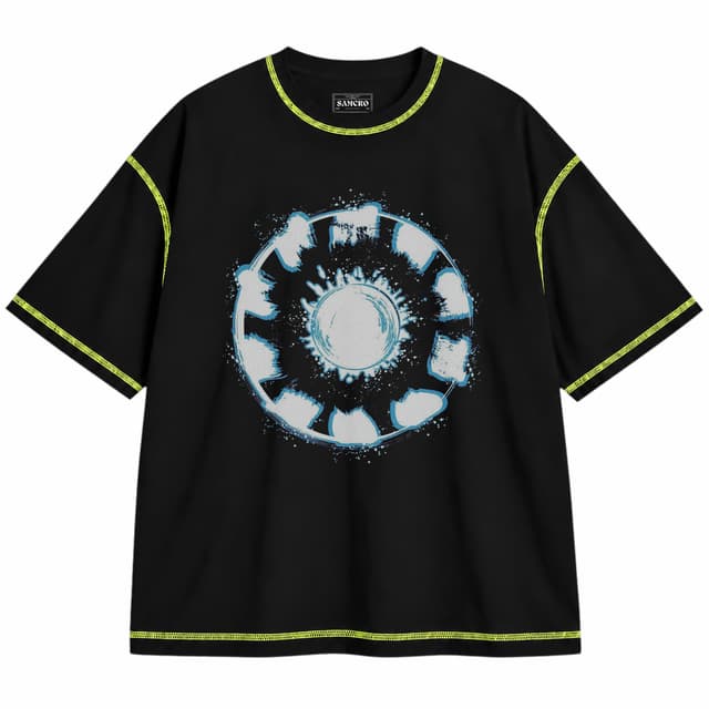Iron Man 8 — Unisex oversize, Negro con costura verde
