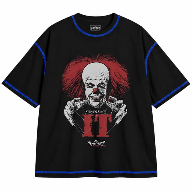 IT 1 — Unisex oversize, Negro con costura azul