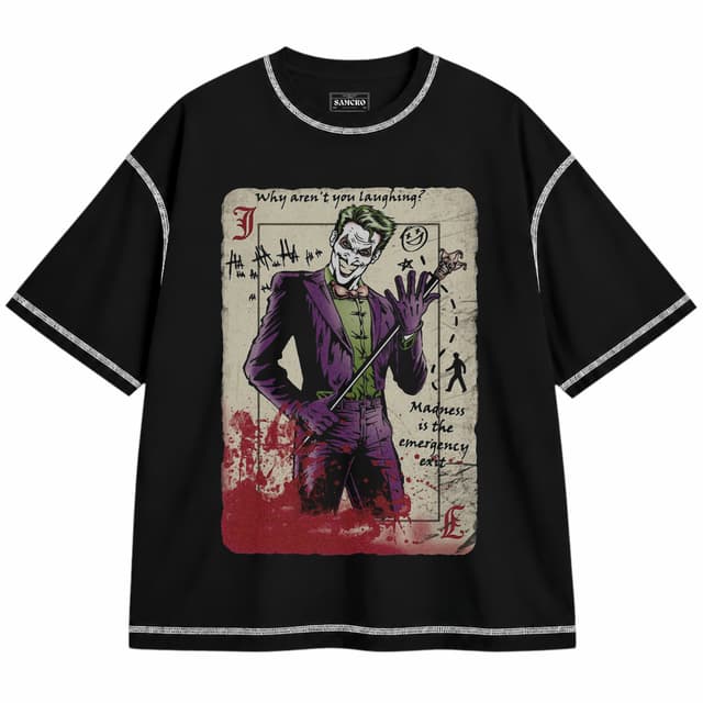Joker 14 — Unisex oversize, Negro con costura blanca