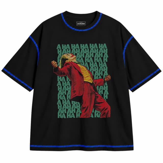 Joker 22 — Unisex oversize, Negro con costura azul