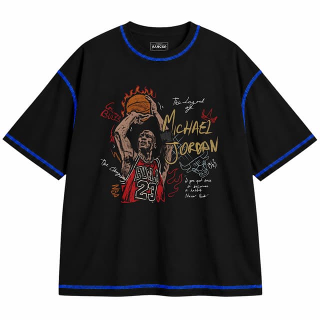 Jordan 2 — Unisex oversize, Negro con costura azul