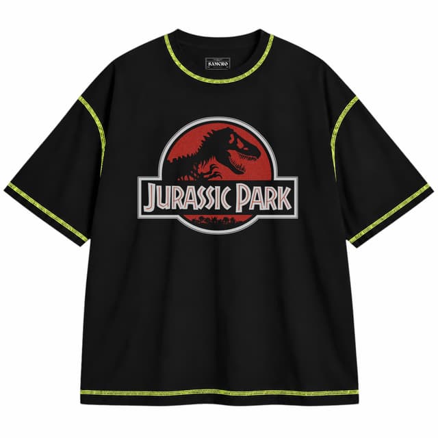 Jurassic 1 — Unisex oversize, Negro con costura verde