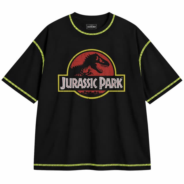 Jurassic 14 — Unisex oversize, Negro con costura verde