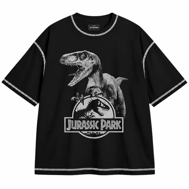 Jurassic 4 — Unisex oversize, Negro con costura blanca