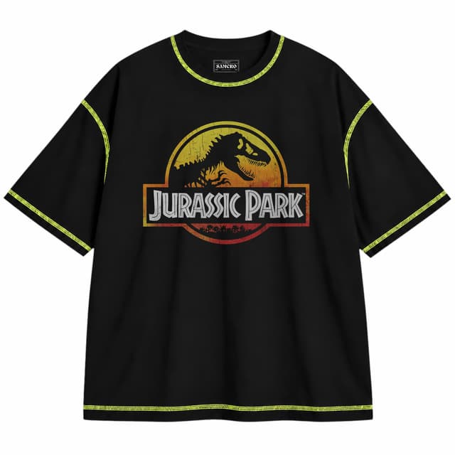 Jurassic 5 — Unisex oversize, Negro con costura verde