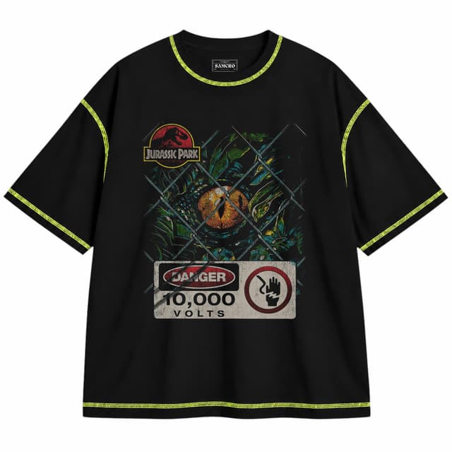 Jurassic - Clever Girl — Unisex oversize, Negro con costura verde