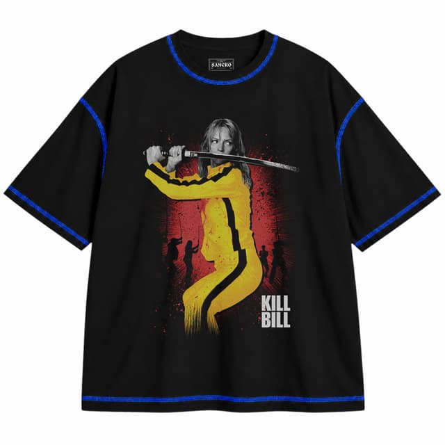 Kill Bill 1 — Unisex oversize, Negro con costura azul
