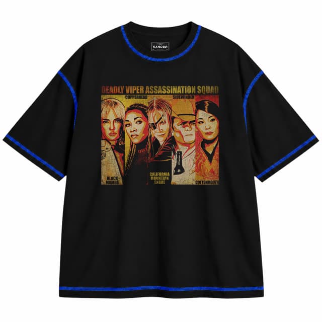 Kill Bill 8 — Unisex oversize, Negro con costura azul