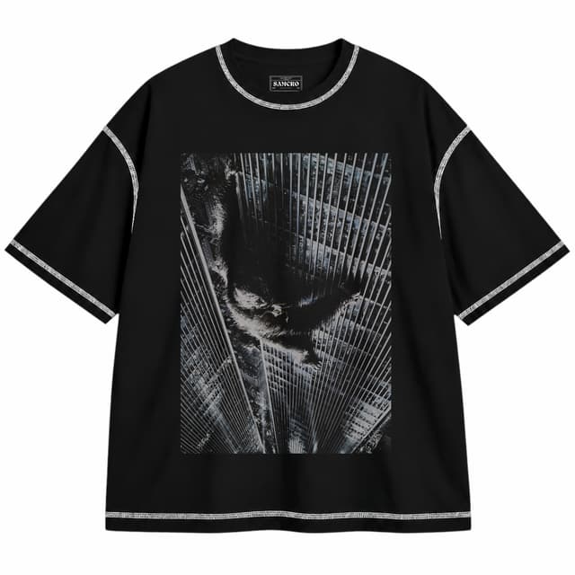 King Kong 3 — Unisex oversize, Negro con costura blanca
