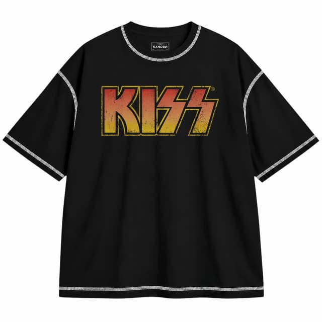 Kiss 1 — Unisex oversize, Negro con costura blanca