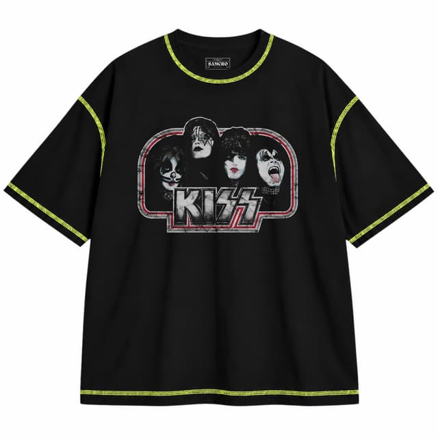 Kiss 16 — Unisex oversize, Negro con costura verde