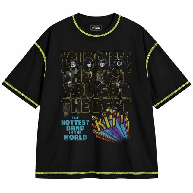 Kiss 17 — Unisex oversize, Negro con costura verde