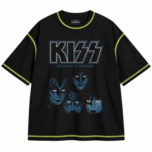 Kiss 24 — Unisex oversize, Negro con costura verde