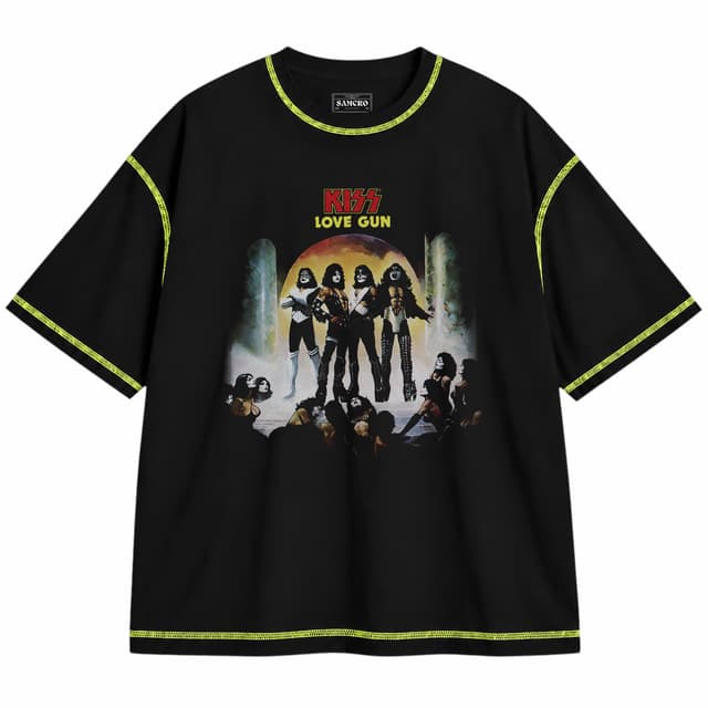 Kiss 25 — Unisex oversize, Negro con costura verde