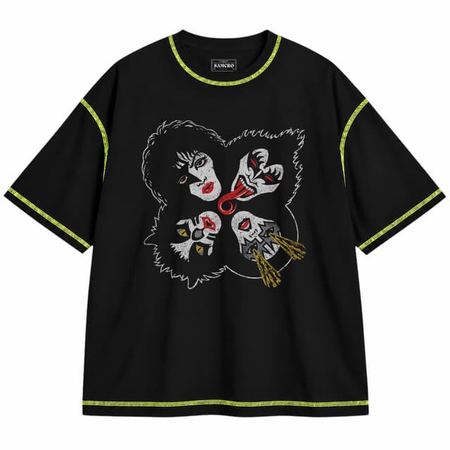 Kiss 27 — Unisex oversize, Negro con costura verde