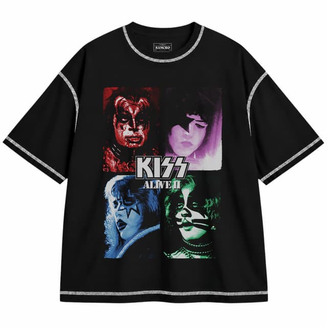 Kiss 28 — Unisex oversize, Negro con costura blanca