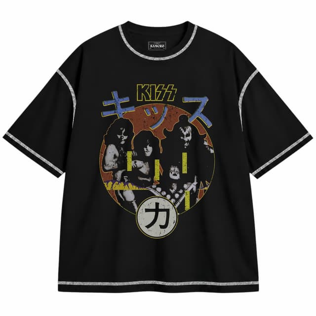 Kiss 29 — Unisex oversize, Negro con costura blanca