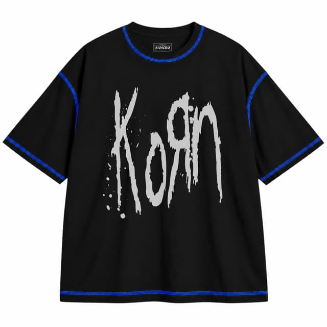 Korn 1 — Unisex oversize, Negro con costura azul