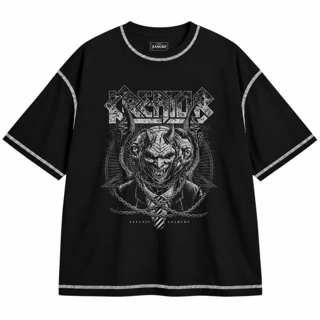 Kreator - Satanic Anarchy — Unisex oversize, Negro con costura blanca