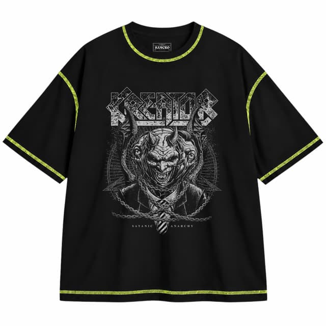 Kreator - Satanic Anarchy — Unisex oversize, Negro con costura verde