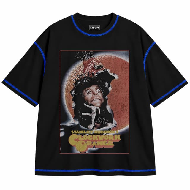 La Naranja Mecanica 13 — Unisex oversize, Negro con costura azul