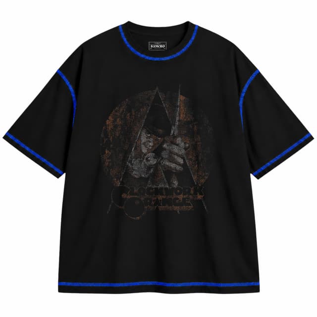 La Naranja Mecánica - Classic — Unisex oversize, Negro con costura azul