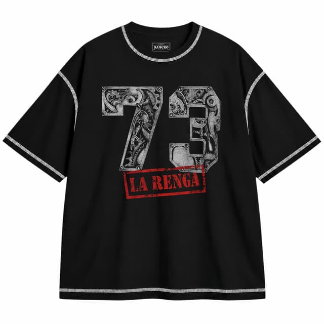 La Renga 19 — Unisex oversize, Negro con costura blanca