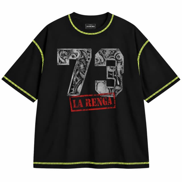 La Renga 19 — Unisex oversize, Negro con costura verde
