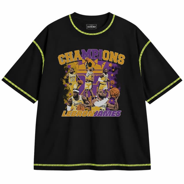 LEBRON JAMES 2 — Unisex oversize, Negro con costura verde