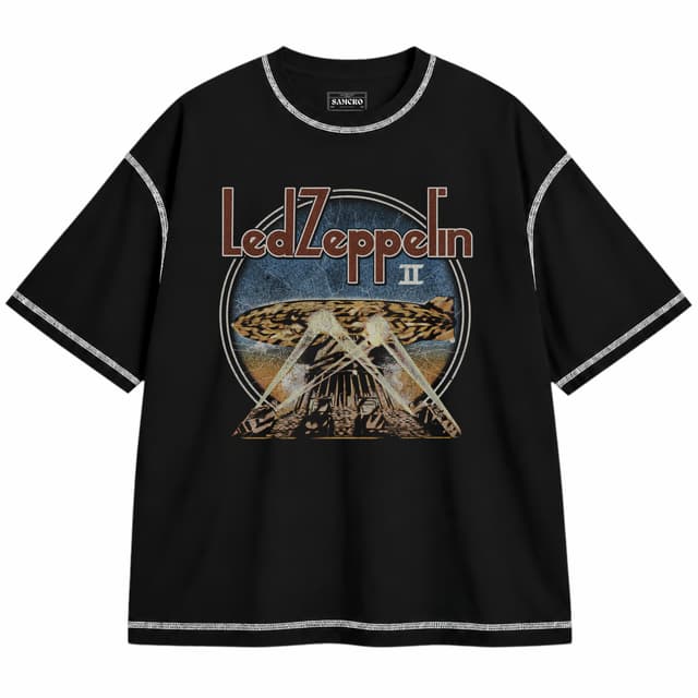 Led Zeppelin - Searchlights — Unisex oversize, Negro con costura blanca